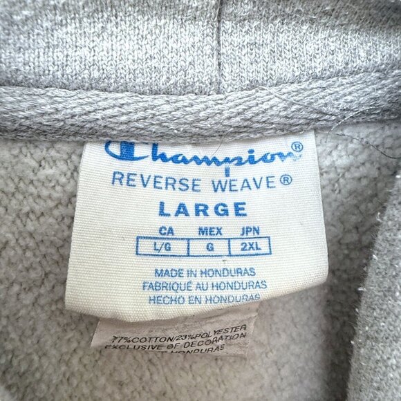 CHAMPION Reverse Weave Hoodie Size Large Oxford Grey Sweatshirt C Logo - Picture 4 of 16